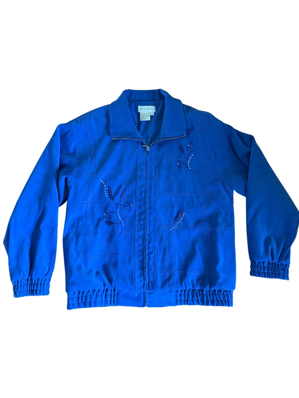 Vintage 90s Great Cavalier Blue Faux Suede Embroidered Zip Jacket Size M